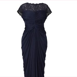 Adrianna Papell Like A Glove Bodycon Navy Lace Maxi Dress